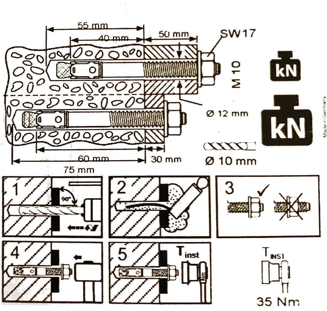 0d2cf803c1f93ac33ced851f6eb78dc2cd382002 2er Set Edelstahl V4A Bolzenanker BZ plus A4, M10, Gesamtlänge 110mm
