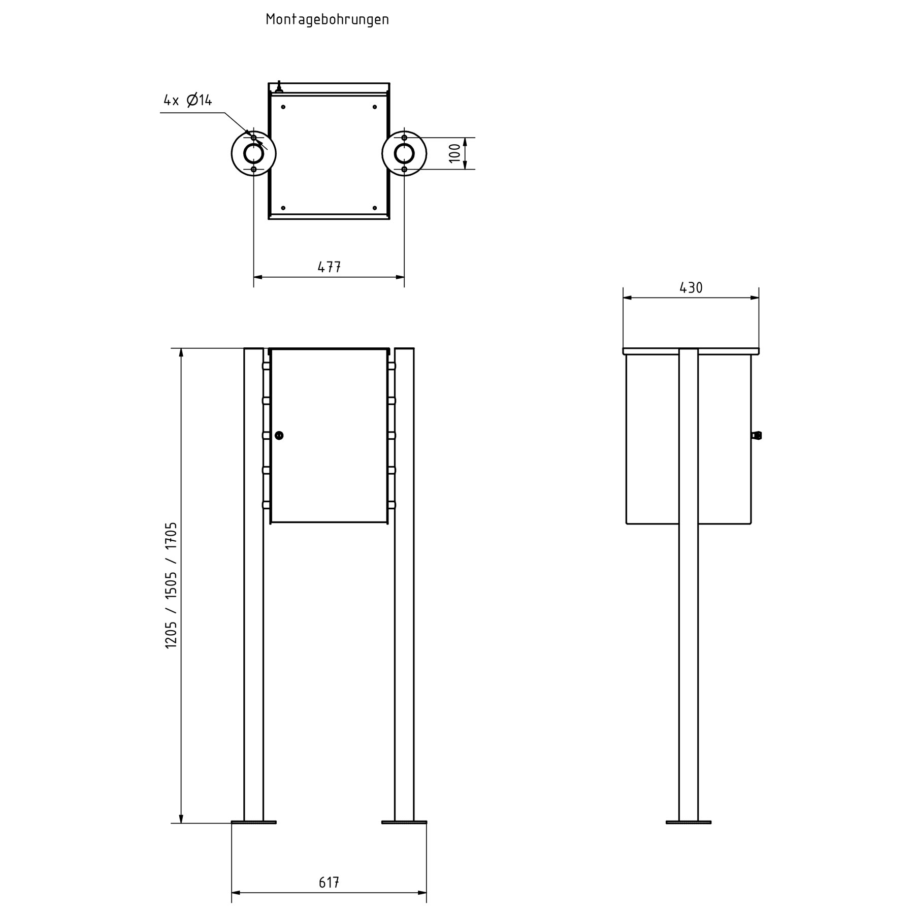 Roestvrijstalen vrijstaande pakketdoos BASIC Plus 863X ST-R - Pakketcompartiment 550x370 in RAL naar keuze