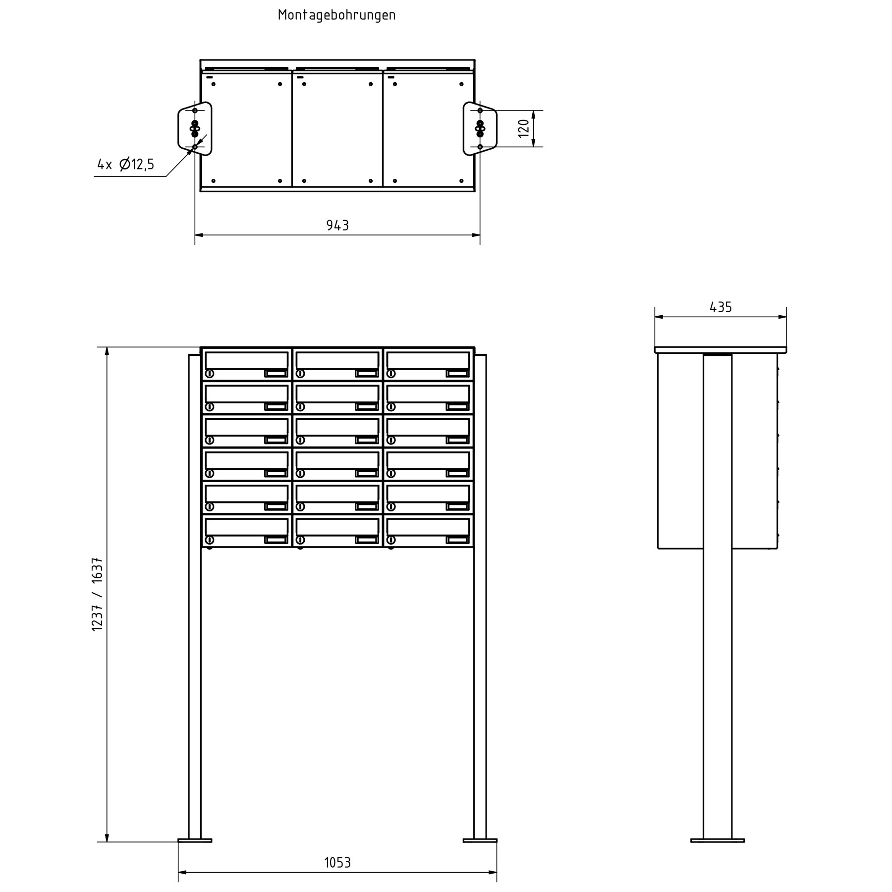 18er Briefkastenanlage freistehend Design BASIC 385P-7016 ST-T - RAL 7016 anthrazitgrau