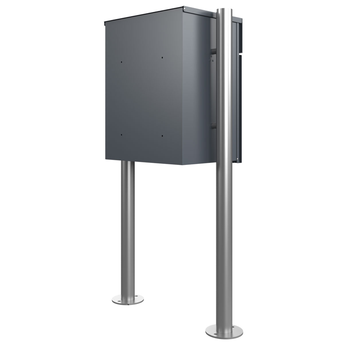 Free-standing parcel letter box KANT ST-R - Design 2 - RAL 7016 anthracite grey with stainless steel stand elements Free-standing parcel letter box KANT ST-R - Design 2 - RAL 7016 anthracite grey with stainless steel stand elements