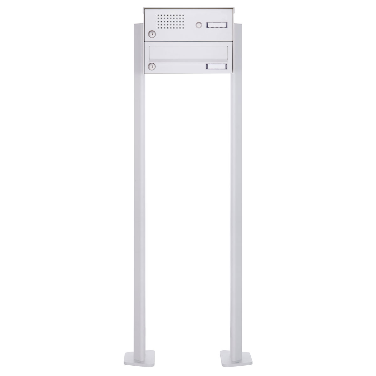 1er Standbriefkasten Design BASIC 385P-9016 ST-T mit Klingelkasten - RAL 9016 verkehrsweiß