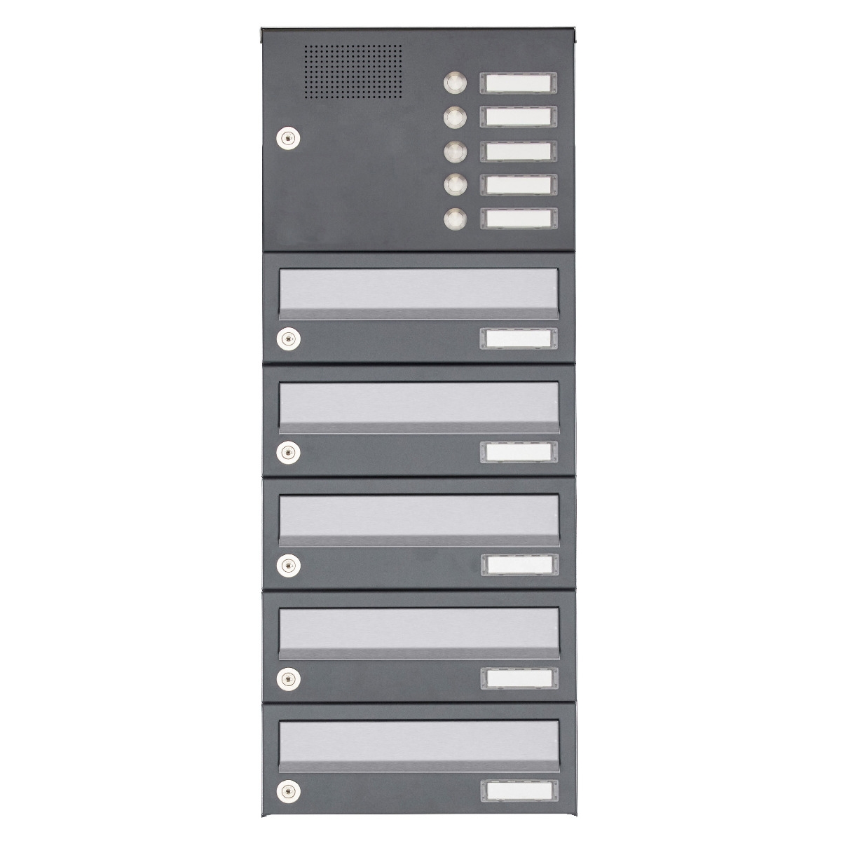5-piece surface-mounted letterbox system Design BASIC 385A AP with bell box - stainless steel RAL 7016 anthracite 5-piece surface-mounted letterbox system Design BASIC 385A AP with bell box - stainless steel RAL 7016 anthracite