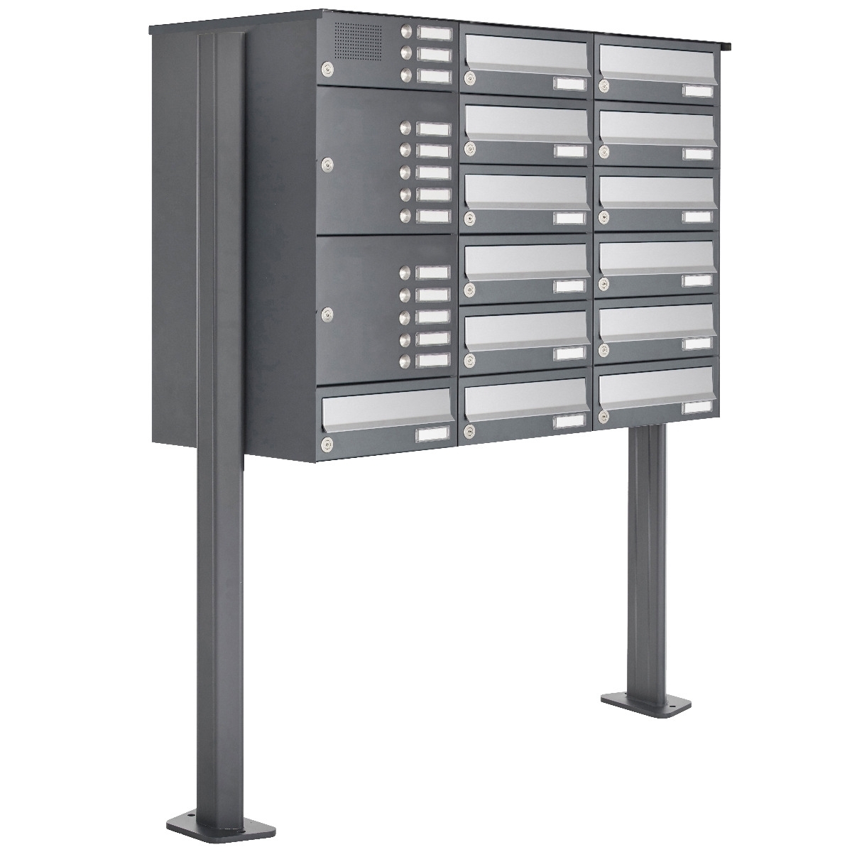13er Standbriefkasten Design BASIC 385P ST-T mit Klingelkasten - Edelstahl-RAL 7016 anthrazit