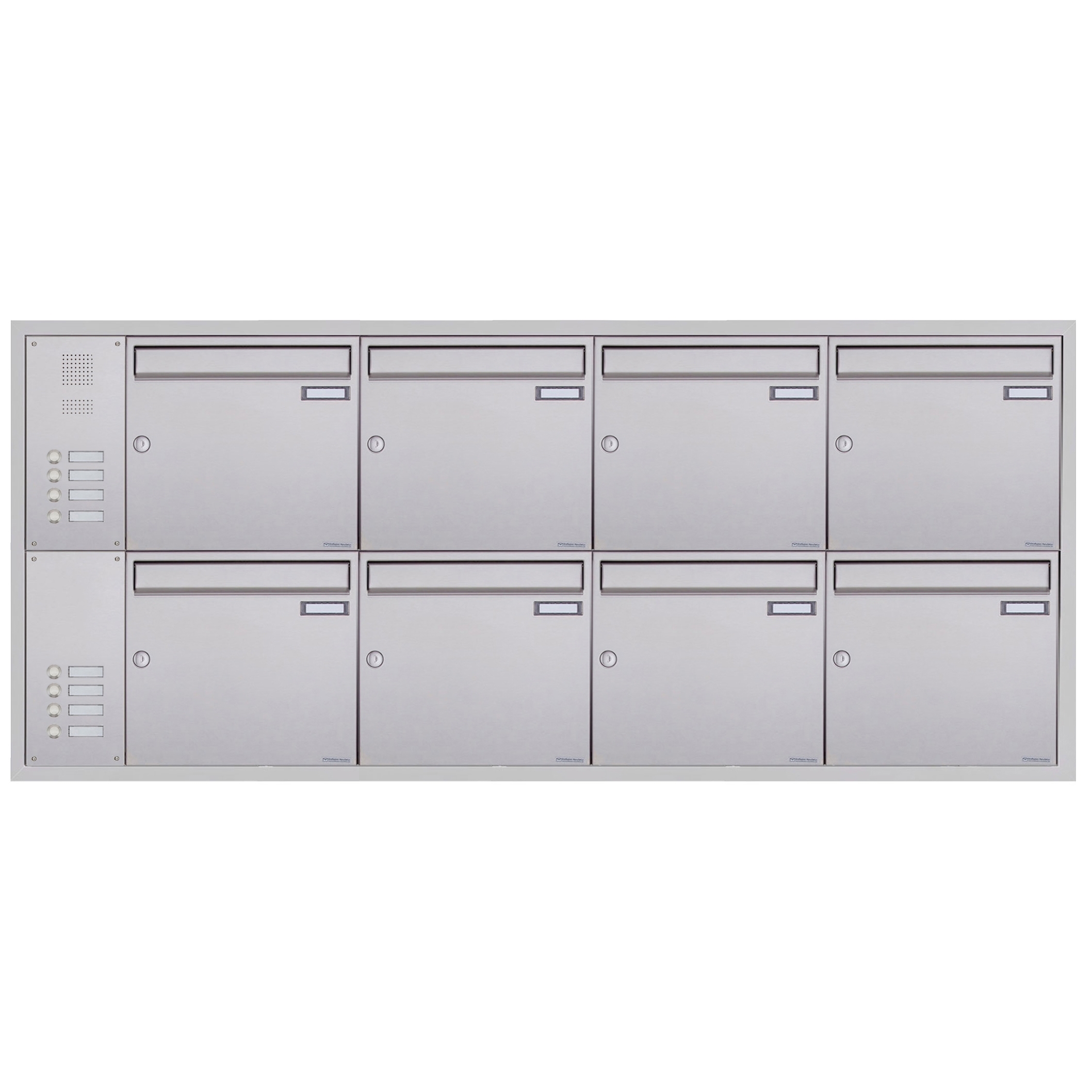 8-piece stainless steel flush-mounted letterbox system BASIC Plus 382XU UP with bell box on the side