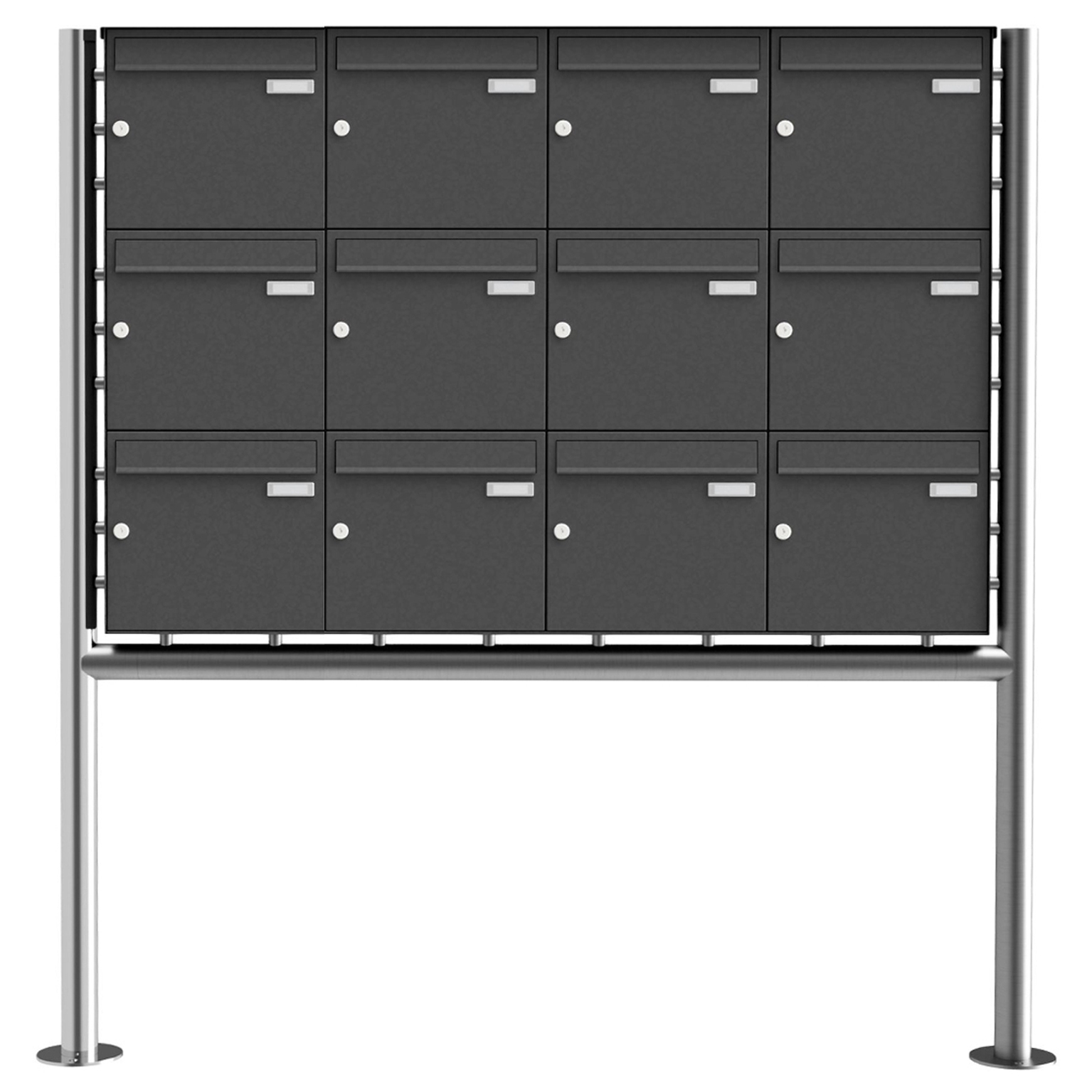 12er 3x4 Edelstahl Standbriefkasten Design BASIC Plus 381X ST-R - RAL nach Wahl