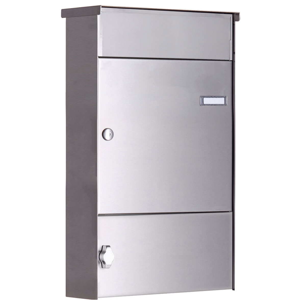 Edelstahl Zaunbriefkasten BASIC Plus 382XZ mit Zeitungsfach & Klingelkasten - Entnahme rückseitig Edelstahl Zaunbriefkasten BASIC Plus 382XZ mit Zeitungsfach & Klingelkasten - Entnahme rückseitig