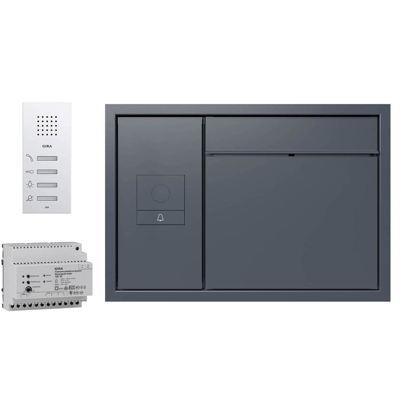 Design flush-mounted letterbox GOETHE UP lateral with GIRA System 106 - RAL of your choice - AUDIO complete set Design flush-mounted letterbox GOETHE UP lateral with GIRA System 106 - RAL of your choice - AUDIO complete set