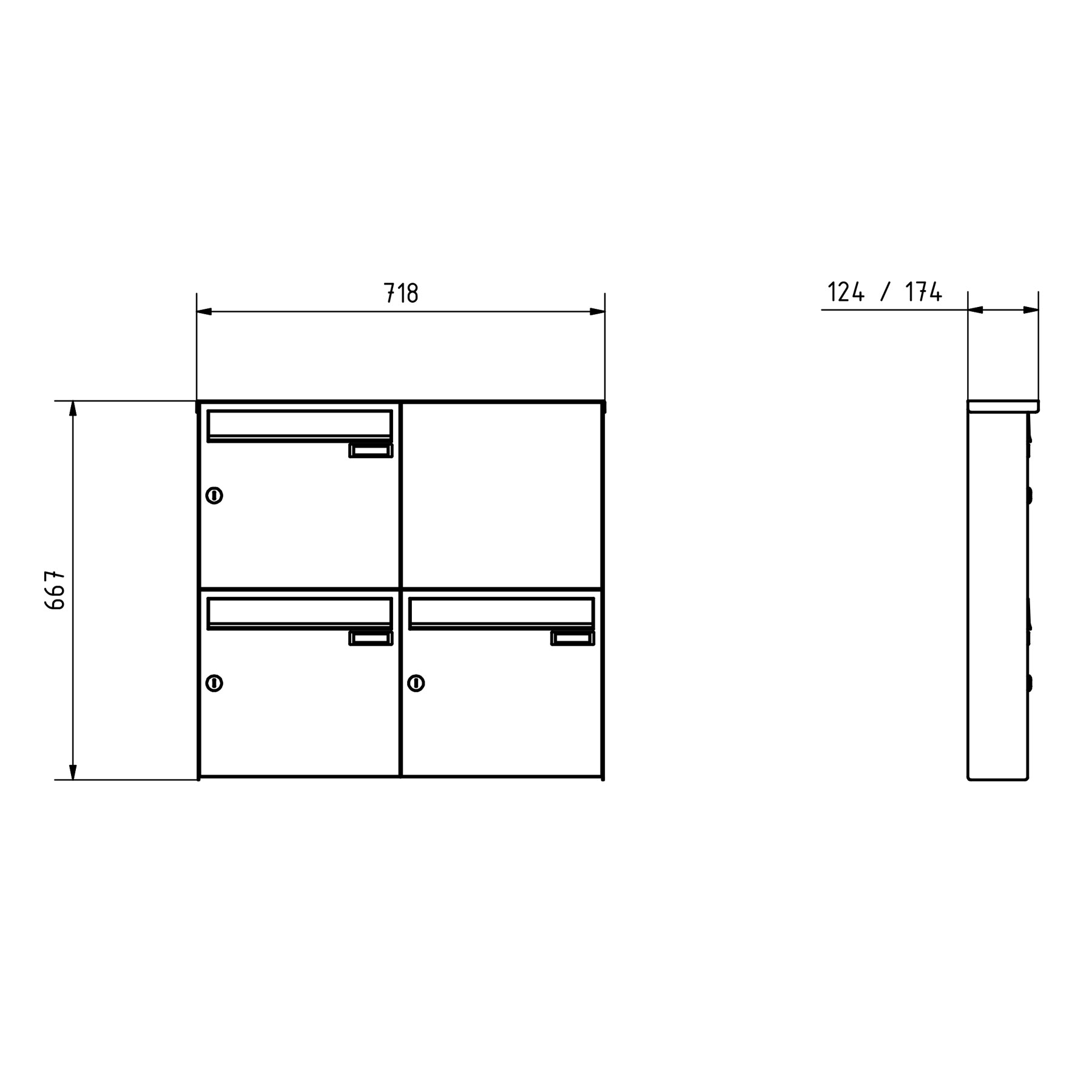 3er Edelstahl Aufputz Briefkasten Design BASIC Plus 382XA AP mit Klingelkasten - Edelstahl V2A