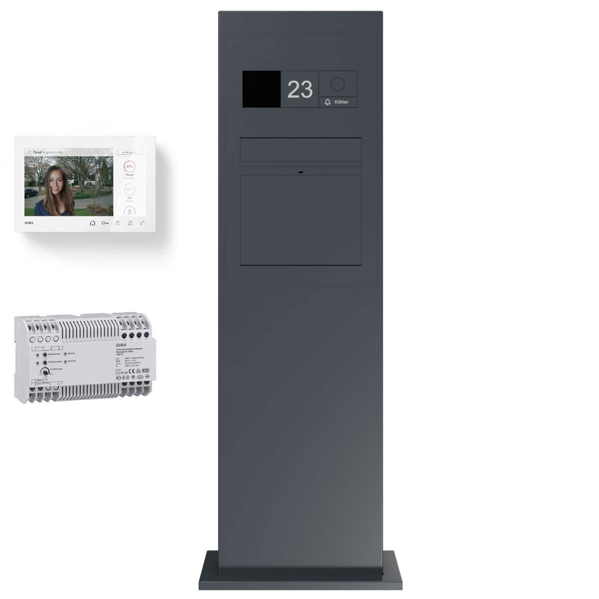 Design Briefkastenstele GRIMM - Farbe nach Wahl - GIRA System 106 - Video- Sprechanlage - VIDEO Komplettset