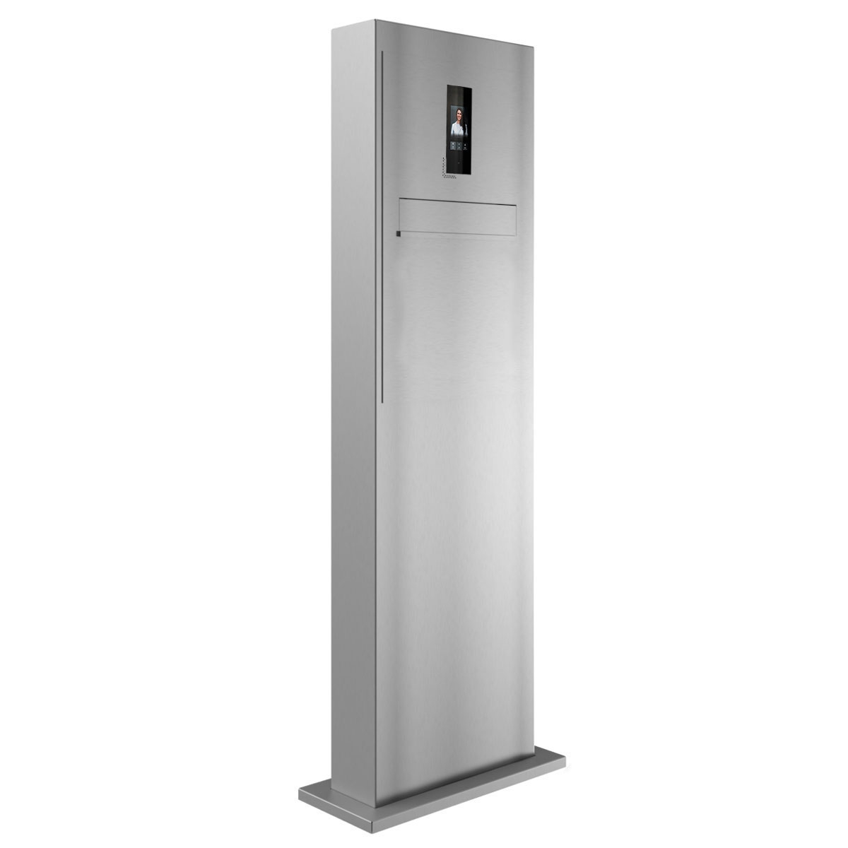 Design letterbox pedestal GRIMM - rear removal - polished stainless steel with Ekinex Dico IP video intercom system