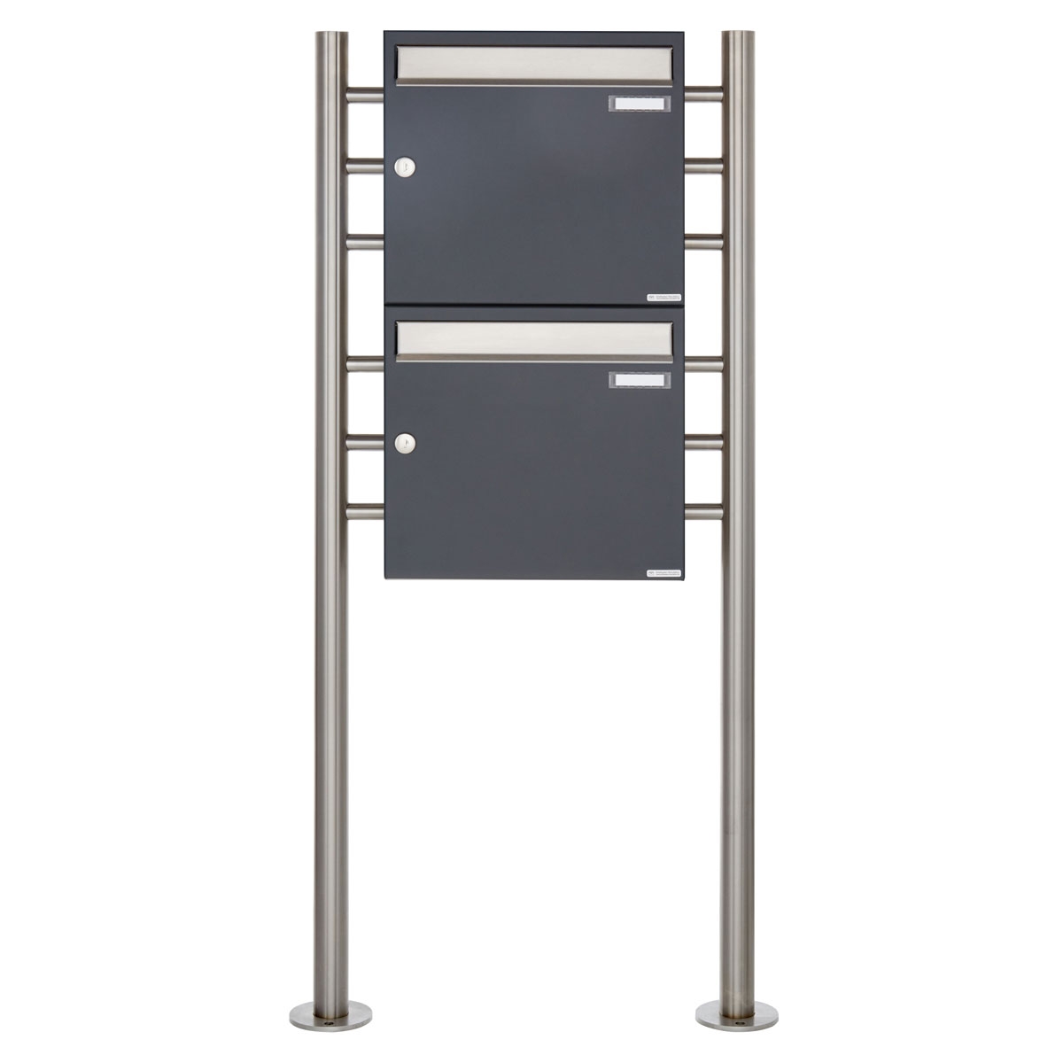 2 x 1 letterbox system, free-standing Design BASIC 381 ST-R - stainless steel RAL 7016 anthracite grey 2 x 1 letterbox system, free-standing Design BASIC 381 ST-R - stainless steel RAL 7016 anthracite grey