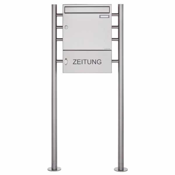 Stainless steel free-standing letterbox Design BASIC 381 ST-R with closed newspaper box