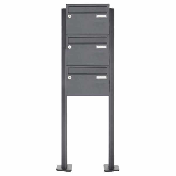 3-compartment Stainless steel mailbox freestanding design BASIC Plus 385XP220 ST-T - RAL of your choice