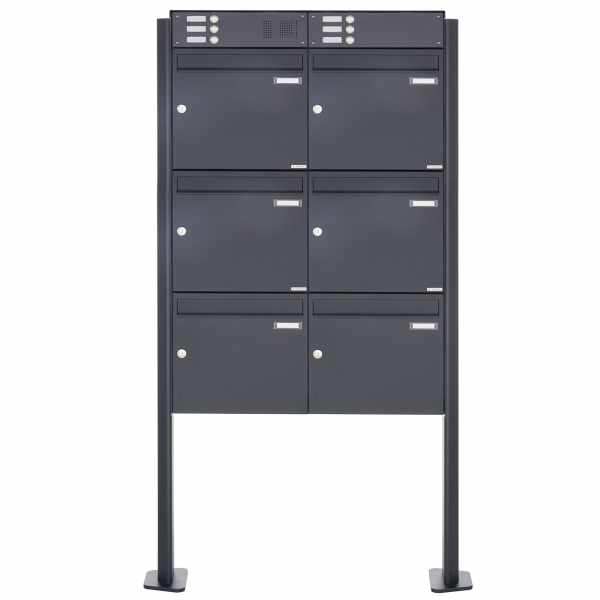 6-compartment free-standing letterbox Design BASIC Plus 380X ST-T with bell box - RAL of your choice