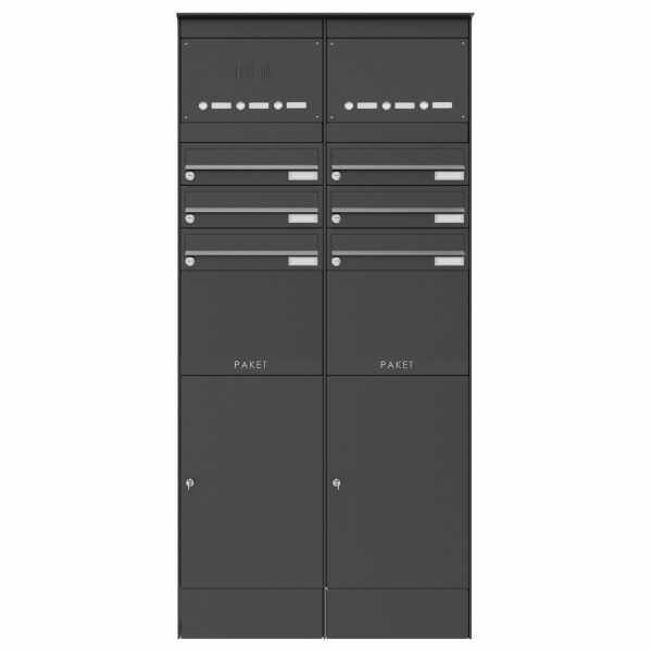 6-compartment Mailbox stele BASIC Plus 864X with 2x parcel box 550x370 & bell box - RAL color