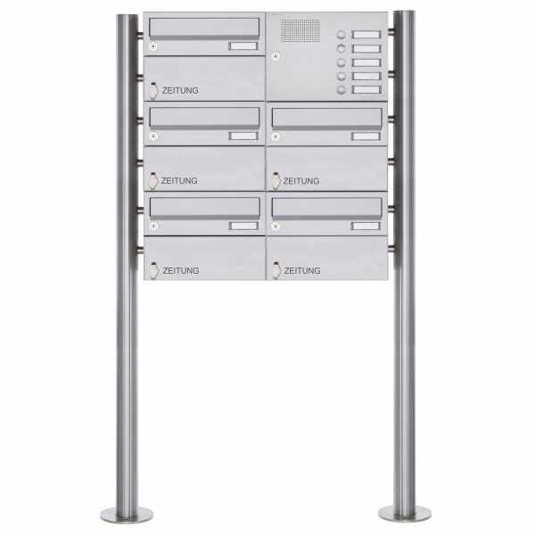 5-compartment free-standing letterbox Design BASIC 385-VA ST-R-ZF with bell box - stainless steel V2A polished