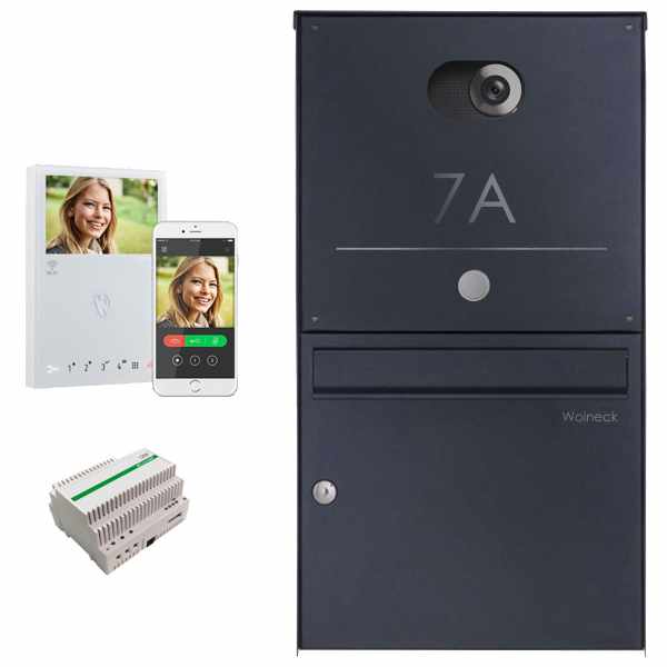 Stainless steel surface mailbox BASIC Plus 382XA Elegance - Comelit VIDEO Komplettset Wifi - RAL