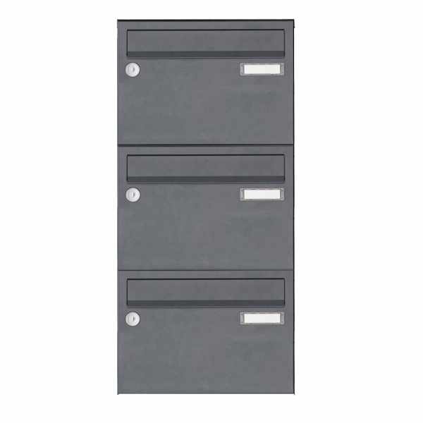 3-compartment Stainless steel surface mailbox system Design BASIC Plus 385 XA 220 - RAL of your choice