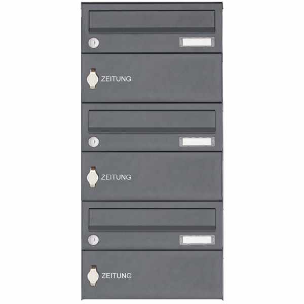 3-compartment Stainless steel surface mailbox system Design BASIC 385XA AP with newspaper compartment - RAL of your choice