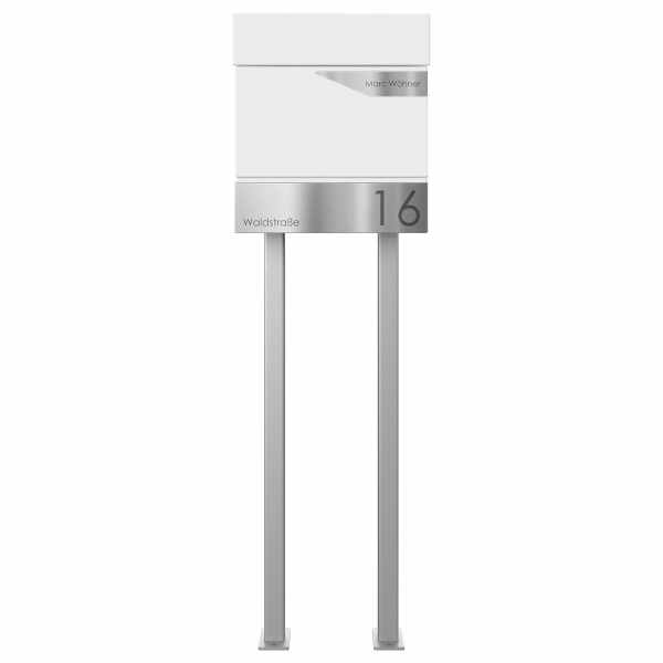 free-standing letterbox KANT with newspaper compartment - Design Avantgarde 1 - RAL 9016 traffic white
