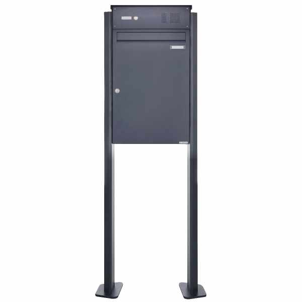 Large capacity free-standing letterbox Design BASIC 380BP-550 ST-T with bell box - RAL 7016 Anthracite
