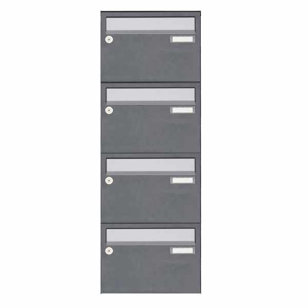 4-compartment Surface mounted mailbox system Design BASIC Plus 385 XA 220 - stainless steel - RAL of your choice
