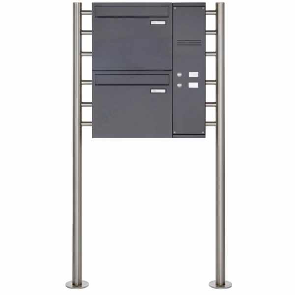 2-compartment Stainless steel fence mailbox BASIC Plus 593 ST-R-Z powder coated - Bell box - INDIVIDUAL