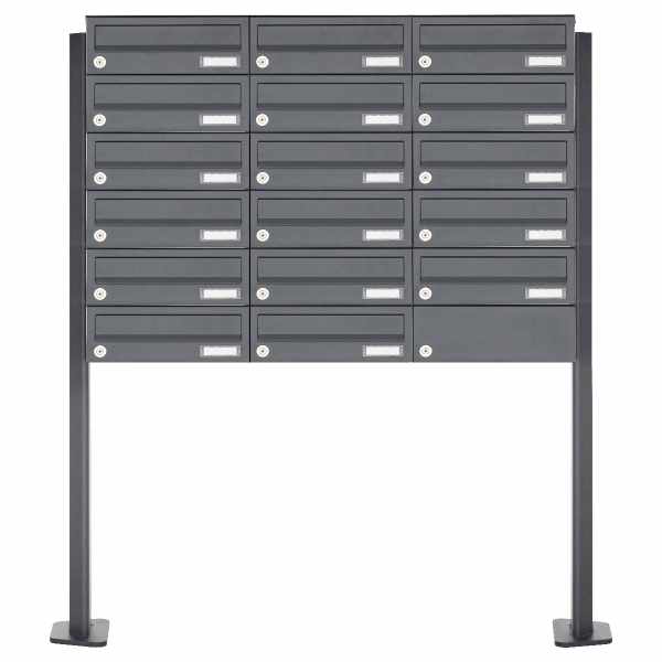17-compartment Stainless steel mailbox freestanding design BASIC Plus 385XP ST-T - RAL of your choice