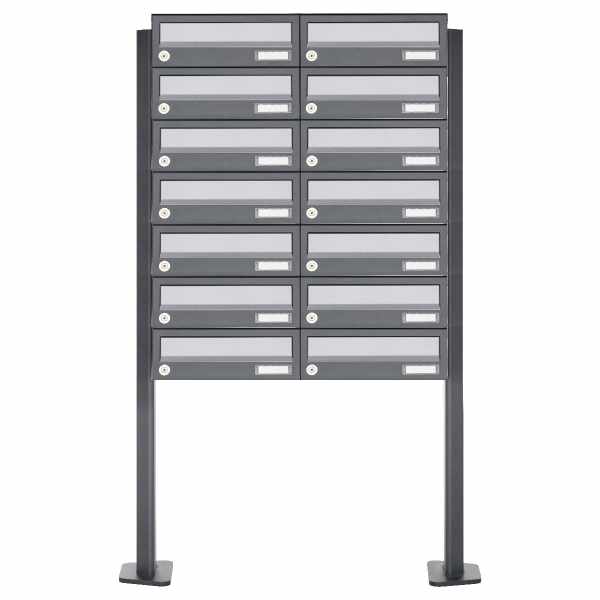 14-compartment Letterbox system freestanding Design BASIC 385P ST-T - stainless steel RAL 7016 anthracite gray