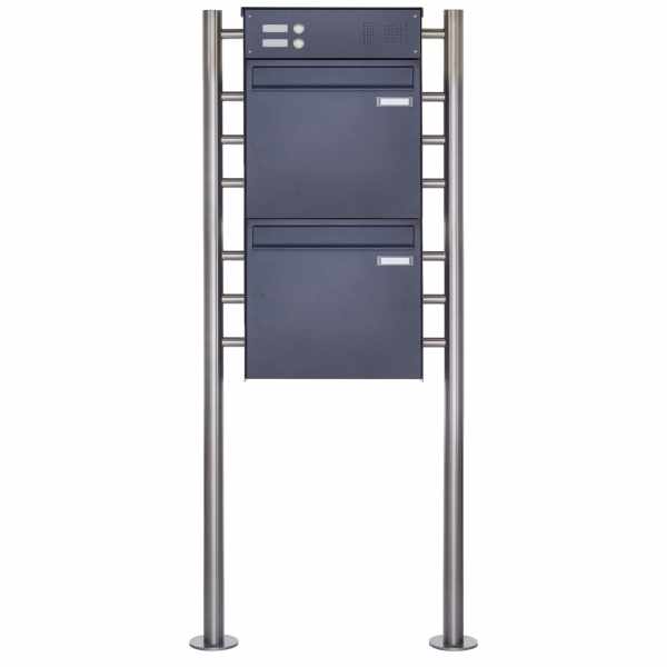 2-compartment Fence mailbox freestanding design BASIC Plus 381XZ ST-R with bell box - RAL to choice