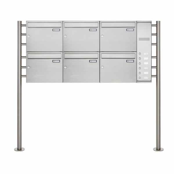6-compartment Stainless steel free-standing letterbox BASIC Plus 593 ST-R - Bell box - INDIVIDUAL