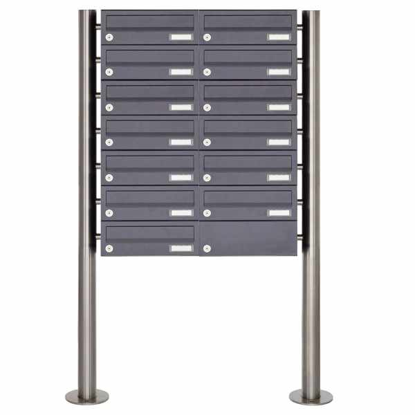 13-compartment 7x2 stainless steel mailbox system freestanding Design BASIC Plus 385X ST-R - RAL of your choice