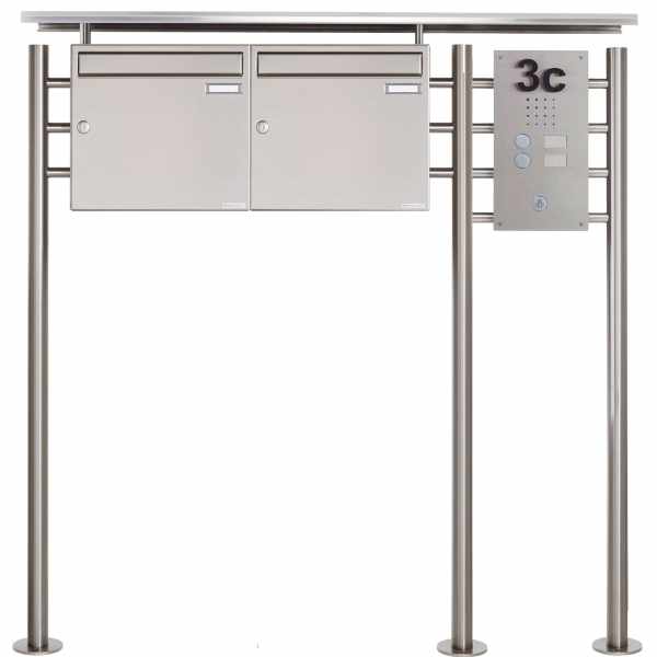 2-compartment Stainless steel free-standing letterbox BASIC 311X ST-R with bell box