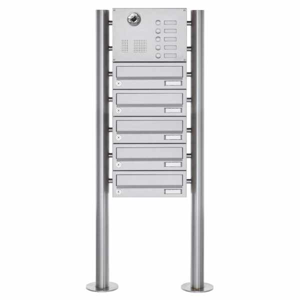 5-compartment Stainless steel free-standing letterbox Design BASIC Plus 385KX ST-R with bell & voice camera preparation