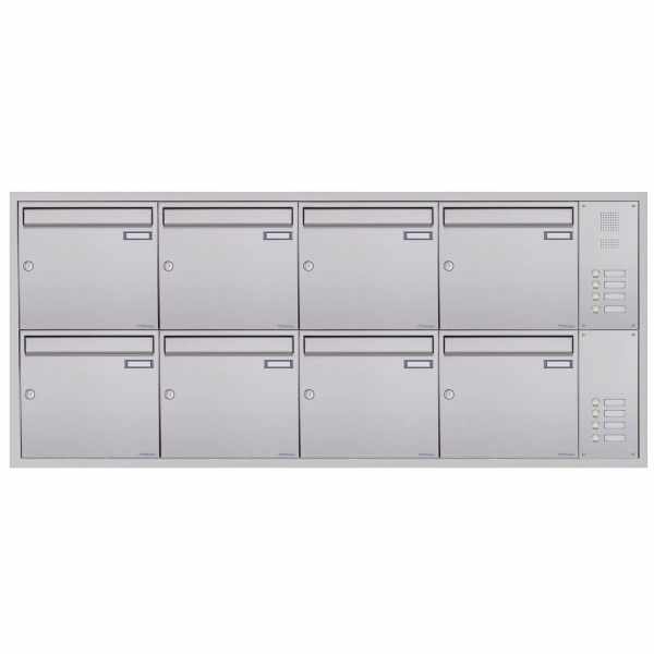 8-compartment Stainless steel flush-mounted mailbox system BASIC Plus 382XU UP with bell box on the side