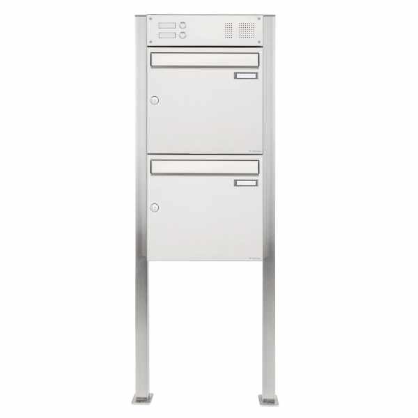 2-compartment 2x1 stainless steel free-standing letterbox Design BASIC 384 ST-Q with bell box
