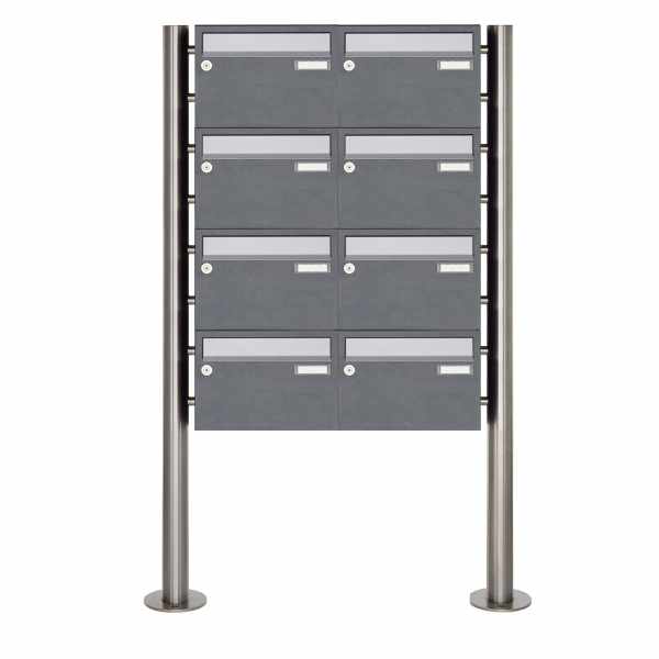 8-compartment Stainless steel free-standing letterbox Design BASIC Plus 385XR220 ST-R - stainless steel - RAL of your choice