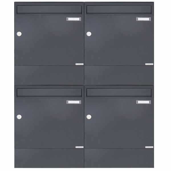 4-compartment 2x2 surface mount mailbox BASIC 382A AP with newspaper box - RAL 7016 anthracite gray