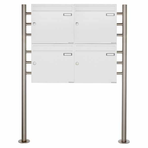 4-compartment 2x2 letterbox system freestanding Design BASIC 381 ST-R - RAL 9016 traffic white