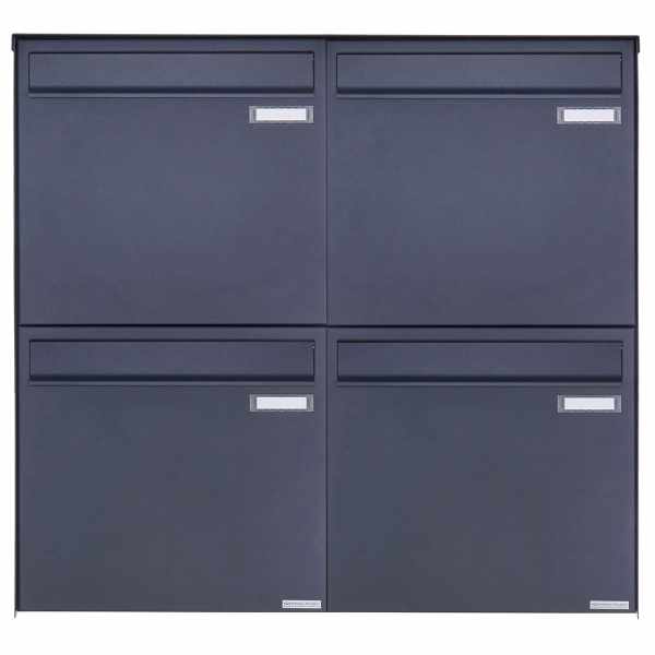 4-compartment 2x2 stainless steel fence mailbox BASIC Plus 382XZ - RAL of your choice - removal from the rear side