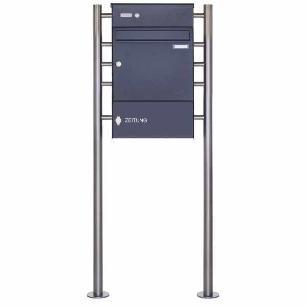 1er free-standing letterbox Design BASIC Plus 381X ST-R with bell box & newspaper box closed - RAL