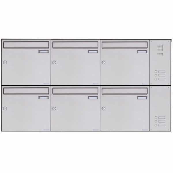 6-compartment Stainless steel surface mailbox BASIC Plus 382X AP with bell box on the side