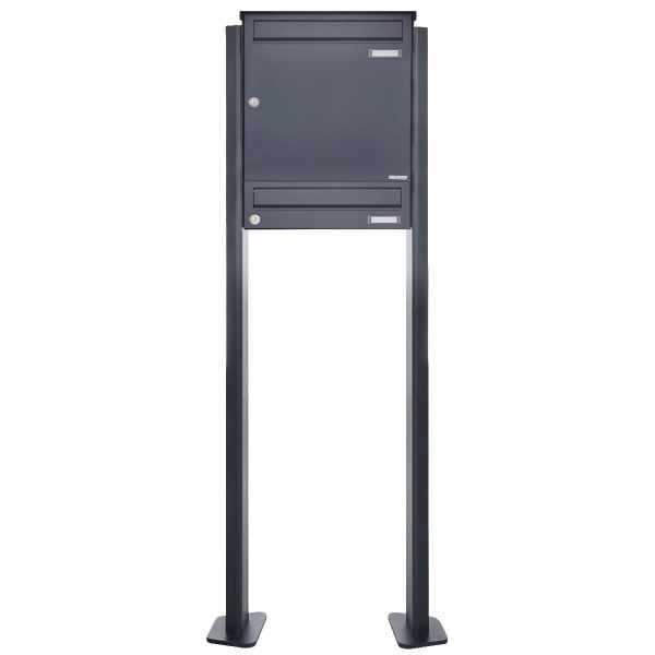 2-compartment Letterbox freestanding design BASIC 380BP-330 ST-T - RAL 7016 - 1x large capacity letterbox