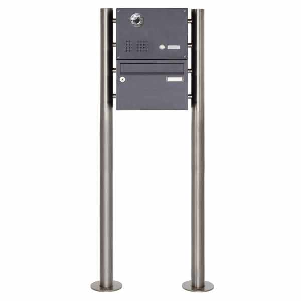 1 stainless steel free-standing letterbox BASIC Plus 385KX ST-R with bell & voice camera preparation - RAL