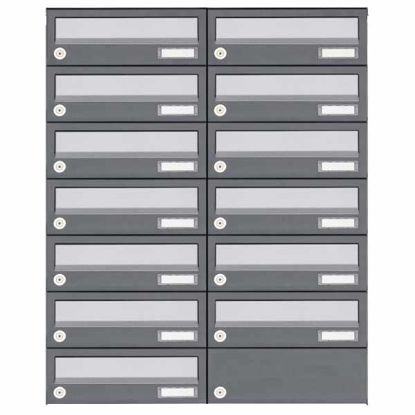 13-compartment 7x2 surface-mounted letterbox system Design BASIC 385A AP - stainless steel RAL 7016 anthracite