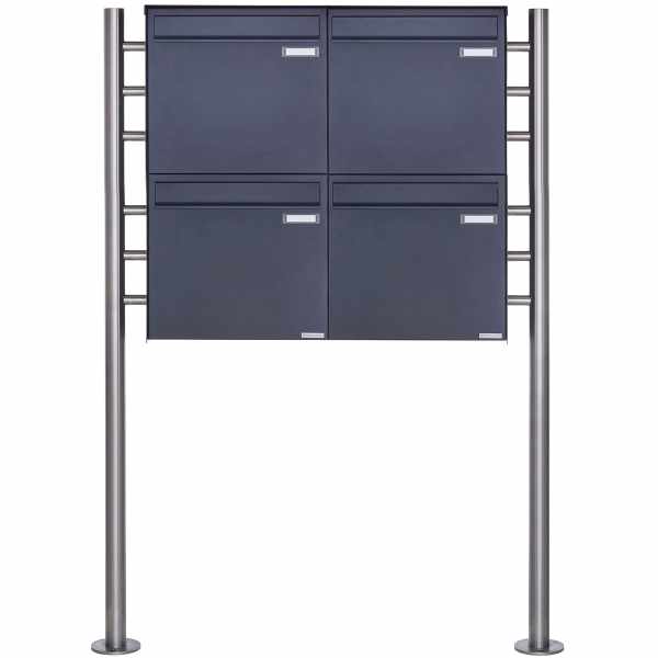 4-compartment 2x2 fence mailbox freestanding design BASIC Plus 381XZ ST-R - RAL of your choice