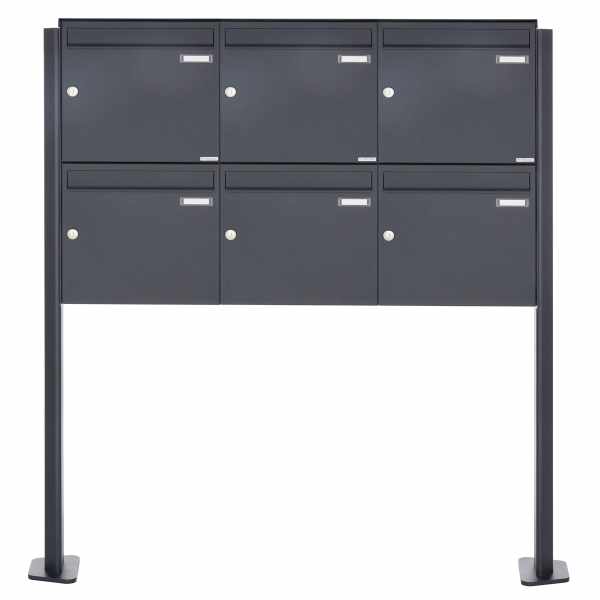 6-compartment 2x3 stainless steel free-standing letterbox Design BASIC Plus 380X ST-T - RAL of your choice