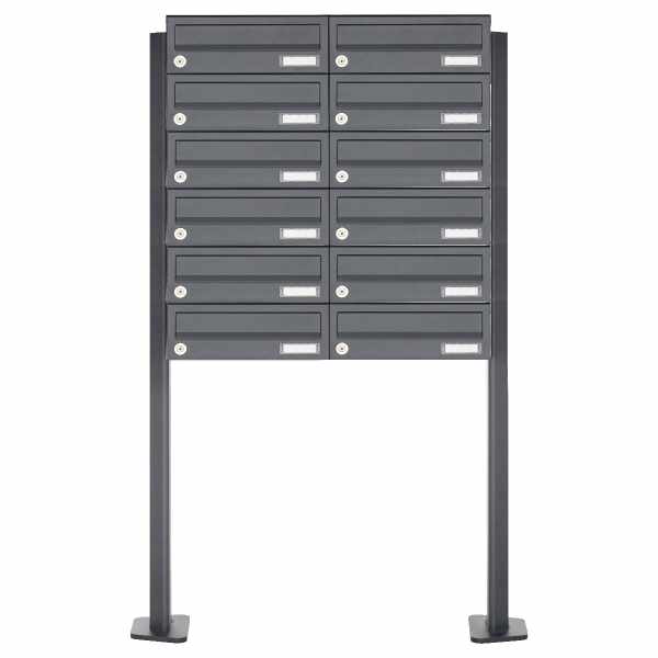 12-compartment Letterbox system freestanding Design BASIC 385P-7016 ST-T - RAL 7016 anthracite gray