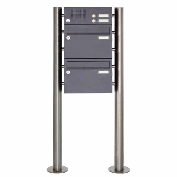 2-compartment Stainless steel free-standing letterbox Design BASIC Plus 385X ST-R with bell box - 220mm - RAL of your choice