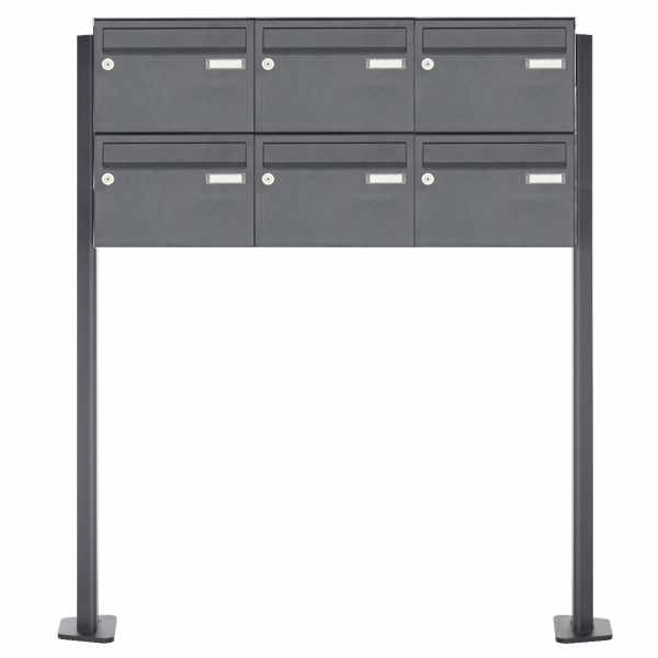 6-compartment 2x3 stainless steel mailbox freestanding design BASIC Plus 385XP220 ST-T - RAL of your choice